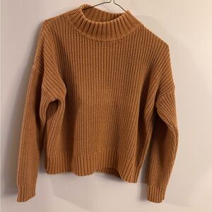 BeCool Brown Chunky Knit Sweater Mock Neck Cropped Cotton Size S Chic Minimalist